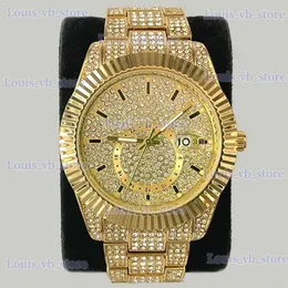 Inne zegarki Missfox Mass Fashion Ice Automatyczna data stali nierdzewnej Luksusowy złoty zegarek Hip Hop Full Diamond AAA Quartz Watch T240329
