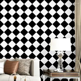 Sfondi nordici minimalisti in bianco e nero con diamanti in PVC impermeabile carta da parati soggiorno camera da letto scacchiera astratta