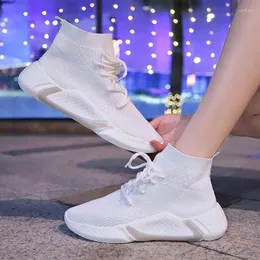 Повседневная обувь, осенние женские носки, сексуальные кроссовки на платформе со шнуровкой, женские вязаные весенние дышащие сетчатые кроссовки ручной работы для бега
