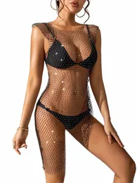 Diamds Hollow Outmesh Mini dr for Women Night Club Party Rave Shiny Rhineste See Seel Boat Neck Dre k3td＃