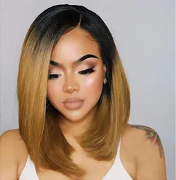 Sweetheart Fashion Dark Roots Blonde Short Bob Prosty peruki 2 tony 1B27 Szwajcarskie syntetyczne koronkowe peruki Ombre Blonde Peruki dla W4317274