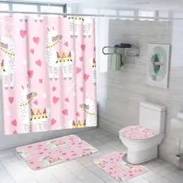 Shower Curtains Cute Cartoon Animals Curtain 3D Print Horse Waterproof Bath Mat Set High Quality Toilet Rugs Mildewproof Carpets