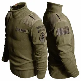 Retro tático gola alta camisola de malha homens carta padrão retalhos cott jumper caminhadas ao ar livre solto militar pulôver masculino a1sL #