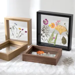 Frame D2 European Style Plant Torked Flower Leaves Exempel Box Square Papercut DIY Frame Doubleided Glass Frame Desktop Ornaments