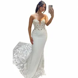 Elegante sirena da sposa Dr donne 2024 pizzo aperto indietro Sweetheart Strapl Applique abito da sposa Sweep Train Abiti da Noiva c8iL #