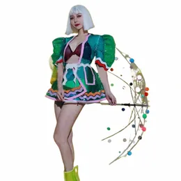 Bar Discoteca DJ DS Pole Dance Outfit colorato trasparente Stripe Dr Sexy Paillettes Dr Donne Gogo Costume Rave Outfit XS5763 61Xj #
