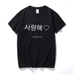 T-shirt da uomo Saranghae T-shirt per uomo Lingua coreana Ti amo Moda Divertente Stampato di alta qualità Estate Hipster Lovers Slogan Tee