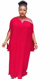 Plus size Winter Fi gorąca diamd solidna impreza szyffowa dr Women Seksowna okrągła szyja lg rękaw plisowany Dr elegant Dr v8gg#