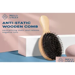 Hair Brushes Miss Sally Wooden Brush Antistatic Scalp Mas Comb With Boar Bristle Air Cushion For Women Men Wet And Dry Drop Delivery P Ot4Yp