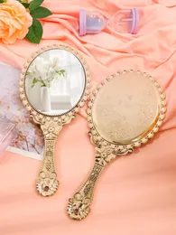 Classic style makeup mirror Makeup Golden Mirrors Hand held handle Large quantity can be customized 240325