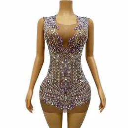 sexy Sparkly Rhinestes Short Mini Dr Sera trasparente Festeggia Prom Party Compleanno Dr Singer Photoshoot Stage Wear 19jb #
