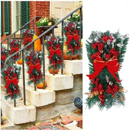 Decorative Flowers Trim Stairway Decoration Up Prelit Lights Christmas Stairs Wreath Cordless Window Suction Cups