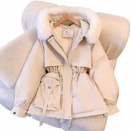 abrini Women Pocket Causal Coat Zipper Hooded Parkas Fall Winter Fleece Warm Lg Sleeve Waist Cott Coat Cott-padded Jacket J2RW#
