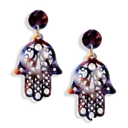 Stud Creative Geometric Hamsa Hand Earring Acrylic Acetic Acid Sheet Ear Women Statement Long Drop Earrings Delivery Jewelry Dhpfn