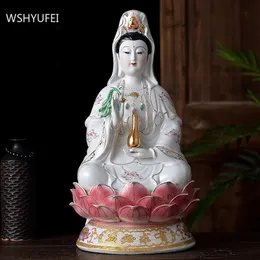 Ceramic seduto loto nanhai guanyin ornamenti Buddha statue adorazione decorazioni tradizione feng shui decorazione accessori per la casa 240401