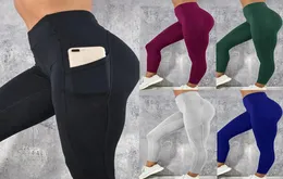 Calças de yoga fitness leggings cintura alta calça esportiva com bolso lateral do telefone treino legging correndo apertado push up mulheres sexy pêssego b2489668