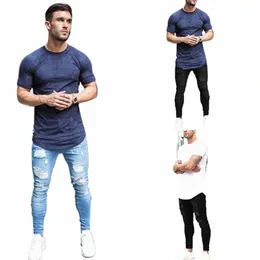 pantaloni Uomo Jeans Skinny Hip Hop Sky Blue Jeans Uomo Elastico Strappato Slim Fit Denim Foro distrutto Jean di alta qualità Streetwear d1i9 #