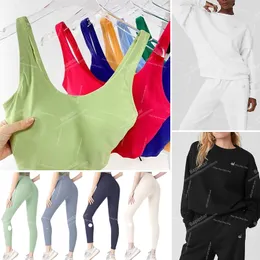 AL Leggings a vita alta Donna Yoga allineare Pantaloni Lady Vest Yoga Canotta Reggiseno ALu Yoga Felpe Allenamento Fitness Felpe con cappuccio atletiche Abiti Esercizio Palestra Slim Activewears