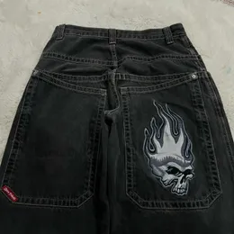 JNCO Jeans Y2K Hip Hop Skull Graphic Baggy Black Pants Mens Punk Rock Gothic High midje breda benbyxor Streetwear 240311 240320