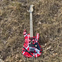 Gitara elektryczna Edward Eddie van Halen Czarna biała pasek czerwony ciężki relikwia klonowa szyja, Frankenstein Frankenstrat Tribute Reflektor reflector