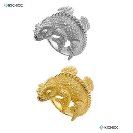 Colares de pingente Kikichicc Sterling Sier Grande Grande Lagarto Espesso Anéis Ajustáveis ​​Resizáveis ​​Mulheres Rock Punk Fine Jewelry Casamento Par Dhqvc