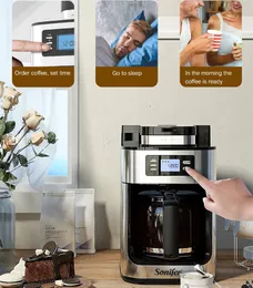 Multifunktion dropp kaffemaskin Automatisk kaffestillverkare Digital Display Grinder Nylig mark Europeisk stil Espresso Te Milk Office Room Coffee Maker