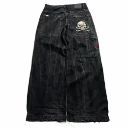 y2k americano restaurar maneiras antigas jeans harajuku hip-hop crânio gráfico bordado solto jeans gótico cintura alta calças largas mulheres 74ps #