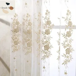 Luxury Modern Rose Curtains for Living Room Floral Design Tulle Window Sheer Curtain Bedroom Kitchen Screening Yarn 240321