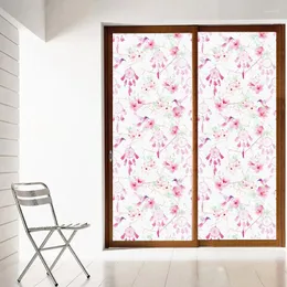 Window Stickers Pink Flowers Birds Decorative Privacy Film Frosted Glass Sticker Heat Insulation Adhesive Coverings For Home