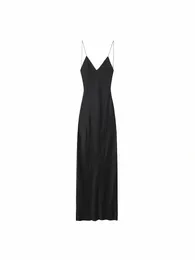 Willshela Donna Fi Satin Nero Backl Pieghettato Midi Dr Vintage Strapl sottile con scollo a V Donna Chic Lady Dres Q1it #