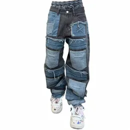 2023 Cyber Y2K Уличная одежда Мешковатые джинсовые брюки Мужская одежда Прямые панк-брюки с несколькими карманами Джинсовые брюки Pantal Homme 94dN #