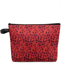 Cosmetic Bags Red Leopard Pattern Makeup Bag Pouch Travel Essentials Lady Women Toilet Organizer Kids Storage Pencil Case