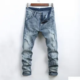 Herrenjeans Neue Herren Frühlings- und Sommerzeit Slim Fit Elastische Taille Loch Modische Drop-Lieferung Bekleidung Kleidung Dhgxs