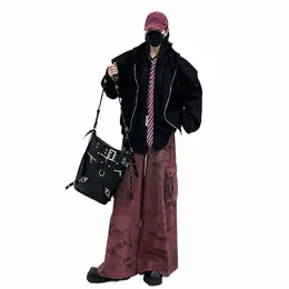 reddachic Schmutzige rosa Taschen Cargo-Hosen Männer 90er Jahre Retro Skater Baggy Jeans lose beiläufige weites Bein Y2k Arbeitskleidung Plus Size Hosen C0Ij #