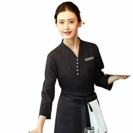 Chinês Restaurante Garçom Roupas de Trabalho Lg-sleeved Catering Hotpot Staffs Trabalhando Uniforme Hotel Waitr Workwear Atacado w9p3 #