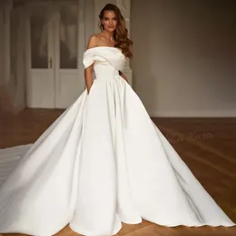 2024 Princess A-Line Wedding Dress Women Off the Shoulder Open Back Satin Bridal Bride Gowns Court Train Vestido de Novias