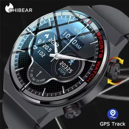 Chibear Smart Watch Men Screen Screen Always Show Time Voice Assistant 방수 NFC Bluetooth Call Business Watch Man GPS Sport Track