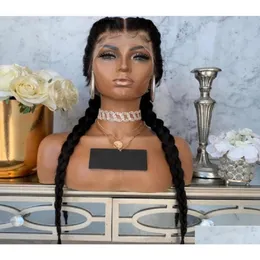 Perucas sintéticas tranças de cornrow peruca com cabelo de bebê dupla trança holandesa frente de renda para mulheres negras perucas afro inteiras 6269888 entrega de gota pr otj3m