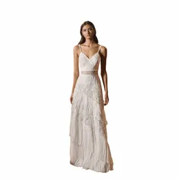 LSYX BOHEMIAN WEDGIT DR SPAGHETTI RANDBOLD LÄNGD LACE APPLIKER SELEVEL BRIDAL GOWNS GORGEOUS ROBES de Bal Princ 18ye##