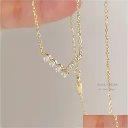 Pendant Necklaces Dainty Pearl Necklace Art Deco Mti-Diamond Curved Wedding Jewelry June Birthstone Drop Delivery Pendants Dhxm2