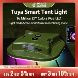 تخخيس فانوس قابلة لإعادة الشحن LED Smart Light Bluetooth Control بواسطة Tuya App Music Sync RGB LED Tent Lighting 13500mah Outdoor 80W 240327