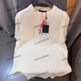 Xinxinbuy Men Designer Tee Tシャツ2024イタリアニットシャツフローラルジャキュード短袖女性グレーブラックホワイトS-XL