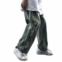 Брюки Хип-хоп Прямые мужские джинсы Tie Dye Graphic Man Ковбойские брюки Y2k Уличная одежда Baggy 2024 Корейская осень Harajuku Лето i3jT #