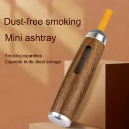 2024 Wood Ashtray Pocket Cigar Ash Tray Soot Cover Portable Ashtray för bilrökningstillbehör med sammetväska och rengöringsborste