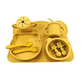 컵 접시기구 9pcs/set baby silicone sucker bowl plate 컵 placemat spoon fork set children non-slip 탁자 아기 먹이 요리 bpa 무료 240329