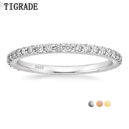 Bröllopsringar Tigrade 2mm 925 Sterling Silver Ring for Women Wedding Band Cubic Zirconia Full Eternity Stapelbar förlovningsring Storlek 3-13 24329