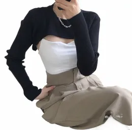 asymmetrical Knit Cropped Tops Pullover Bolero Shrugs Women Cut Out One Piece Sleeve Tops s2fb#