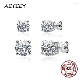 Brincos de garanhão AETEEY Real Moissanite Diamante D Cor 1ct S925 Prata Esterlina 4 Prong Casamento Jóias Finas para Mulheres