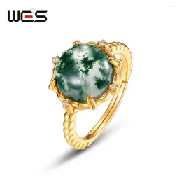 Anéis de cluster wes natural musgo ágata 10/10mm 925 prata esterlina para mulher jóias de luxo banhado a ouro atacado presentes de casamento dos namorados