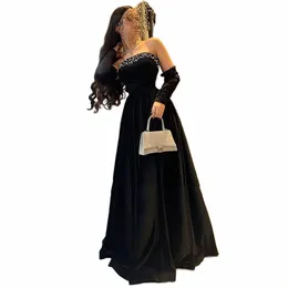 eeqasn svart en linje veet prom party klänningar för kvinnor saudiarabien kristall lg ärmar strapl formell kväll dres b8kr#